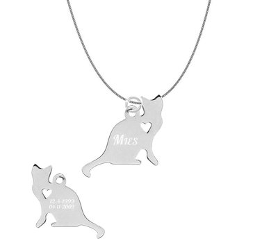 Dieren Sieraden Graveerbare katten ketting kat zittend