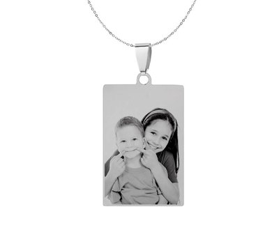 Graveer Ketting Foto en of tekst graveren op foto hanger rechthoek zilver inclusief ketting