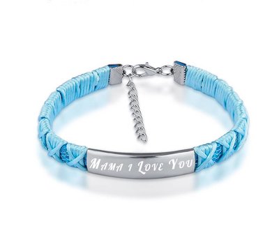 Armband Graveren Tekst graveren op gevlochten Naam Armband blauw