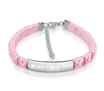 Armband Graveren Tekst graveren op gevlochten Naam Armband licht roze