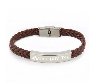 Armband Graveren Tekst graveren op gevlochten leren Naam Armband bruin