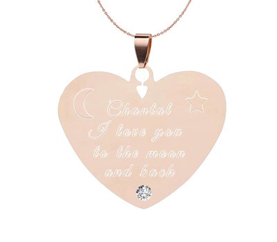 Graveer Ketting Tekst graveren op hanger Diamond Hart Rosé Goud inclusief ketting