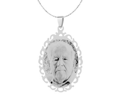Graveer Sieraad Foto en of Tekst graveren op hanger vintage ovaal Zilver inclusief ketting