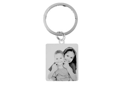Sleutelhanger met foto Sleutelhanger Graveren Vierhoek Zilver met foto en of tekst