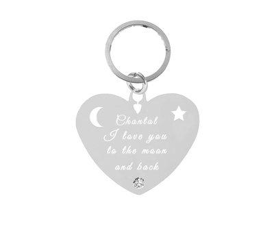 Graveer Sleutelhanger Tekst graveren op sleutelhanger Diamond Hart Zilver