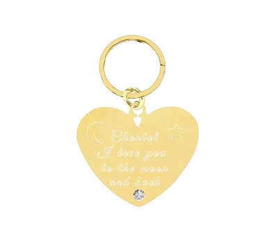 Graveer Sleutelhanger Tekst graveren op sleutelhanger Diamond Hart Goud