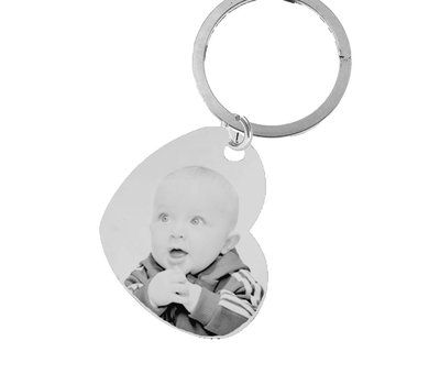 Graveer Sleutelhanger Foto en of tekst graveren op foto sleutelhanger gekanteld hart zilver