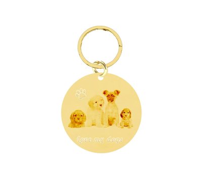 Sleutelhanger met foto Sleutelhanger Graveren Rond Groot Goud met foto en of tekst