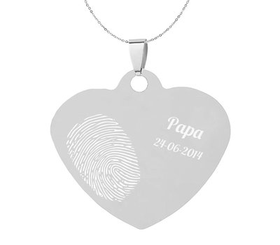 Vingerafdruk Sieraad Vingerafdruk graveren op hanger middel hart zilver inclusief ketting