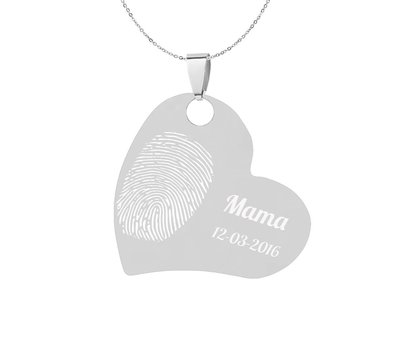 Vingerafdruk Sieraad Vingerafdruk graveren op hanger schuin hart zilver inclusief ketting