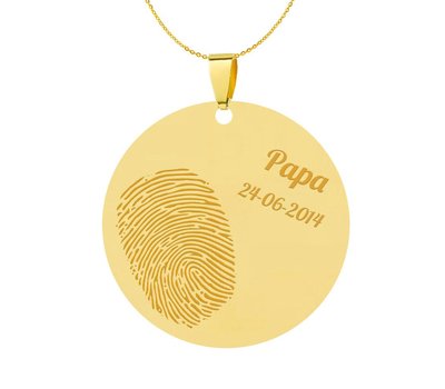 Vingerafdruk Sieraad Vingerafdruk graveren op hanger Rond Groot goud inclusief ketting