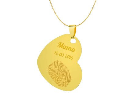Vingerafdruk Sieraad Vingerafdruk graveren op hanger gekanteld hart goud inclusief ketting