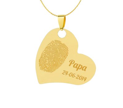 Vingerafdruk Sieraad Vingerafdruk graveren op hanger schuin hart goud inclusief ketting