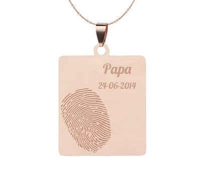 Vingerafdruk Sieraad Vingerafdruk graveren op hanger vierhoek rosé goud inclusief ketting