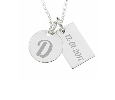 Ketting Graveren Familie Ketting Zilver met Rondje en Rechthoek