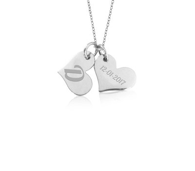 Ketting Graveren 2 Hartjes ketting met naam zilver