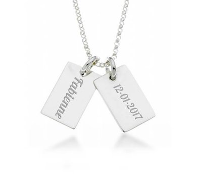 Ketting Graveren Geboorteketting zilver met 2 rechthoekjes