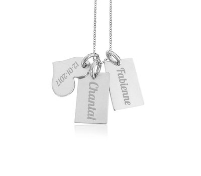 Ketting Graveren Liefde Ketting met 2 rechthoekjes en hartje zilver