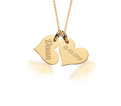 Ketting Graveren 2 Hartjes ketting met naam goud
