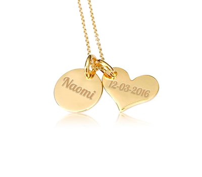 Ketting Graveren Moeder Ketting goud met hartje en rondje
