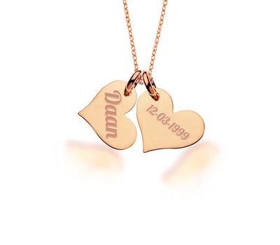 Mama Sieraden Hartjes ketting met naam rosé goud
