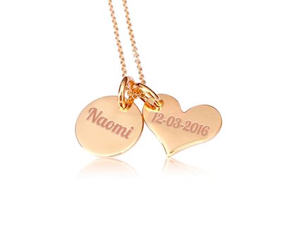 Ketting Graveren Moeder Ketting rose goud met hartje en rondje