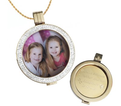 Ketting met foto Muntketting met foto munt goud strass