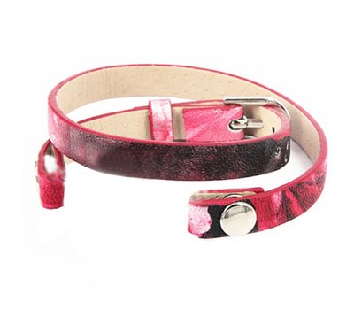 Armband voor munten Losse armband voor munthouder smal leer dubbel roze tropical