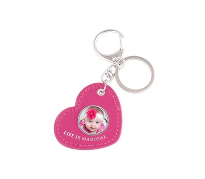 Sleutelhanger met foto Foto Sleutelhanger Hart Leer Roze