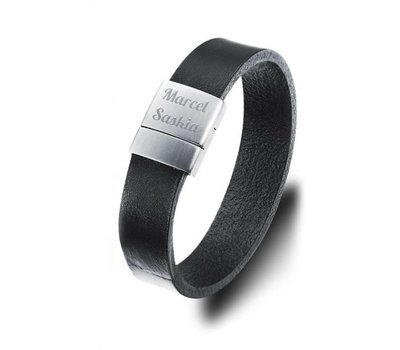 Graveer Armbanden Tekst graveren op leren Tekst Armband zwart