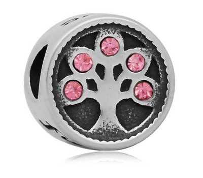 Bedels en Kralen Bedel levensboom roze zilver voor bedelarmbanden