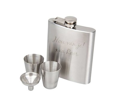 Heupfles Graveren Rvs Heupfles Graveren met tekst incl accessoires