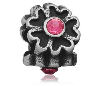 Bedels Kralen Bloem roze bedel zilver