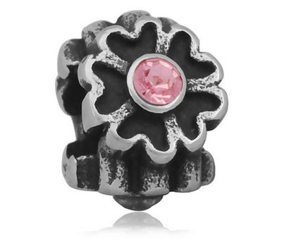 Bedels en Kralen Bedel bloem licht roze zilver voor bedelarmbanden