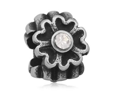 Bedels Kralen Bloem wit bedel zilver