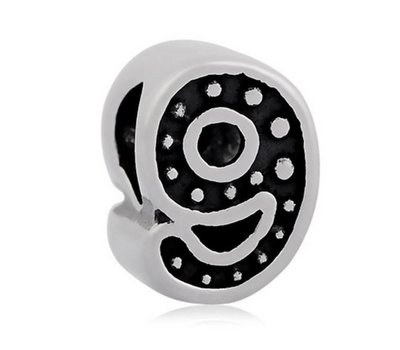 Bedels en Kralen Bedel cijfer 9 zilver voor bedelarmbanden
