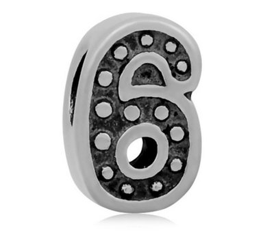 Bedels Kralen Cijfer 6 bedel zilver