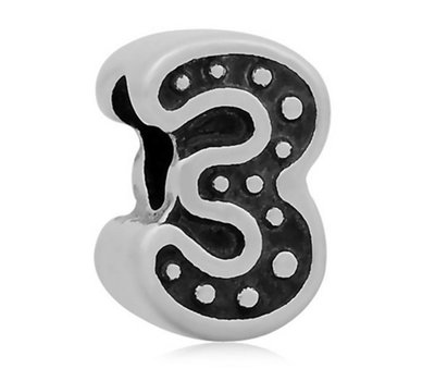 Bedels Kralen Cijfer 3 bedel zilver