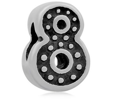Bedels Kralen Cijfer 8 bedel zilver