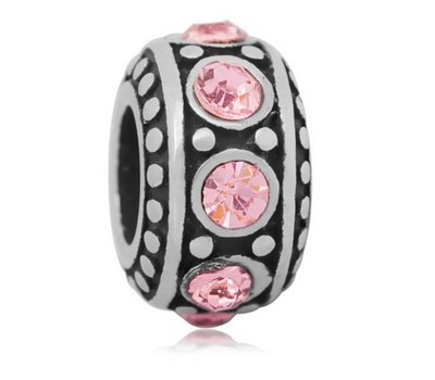 Bedels Kralen Stones roze bedel zilver