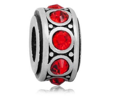 Bedels Kralen Crystals rood bedel zilver