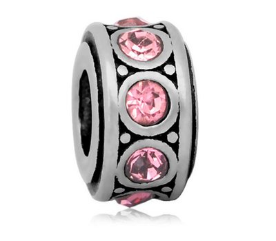 Bedels Kralen Crystals licht roze bedel zilver