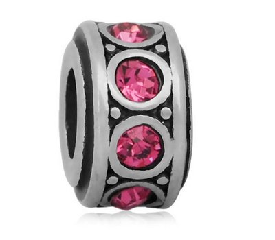 Bedels en Kralen Bedel crystal roze zilver voor bedelarmbanden