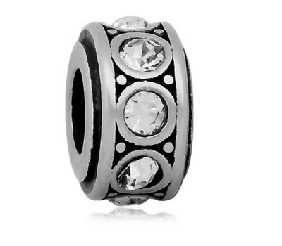 Bedels Kralen Crystals wit bedel zilver