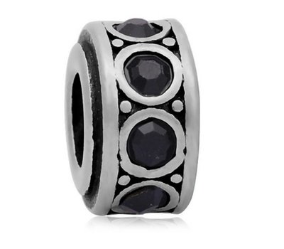 Bedels Kralen Crystals zwart bedel zilver