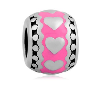 Bedels Kralen Hartjes in roze bedel zilver