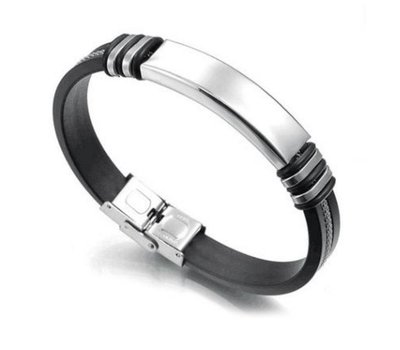 Armband Graveren Tekst graveren op Naam Armband black Eye van Silicone en Roestvrij staal