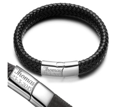 Graveer Armbanden Armband Zen met Gevlochten Leer Zwart