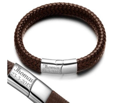 Armband met Naam Leren armband graveren Zen bruin
