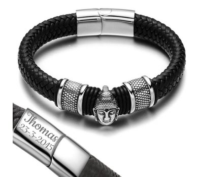 Armband met Naam Boeddha armband graveren zwart